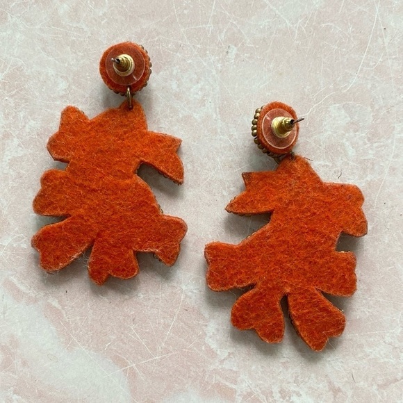 Orange Beaded Leaf Felt Earrings - Picture 3 of 8
